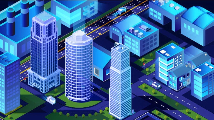 未来科技科幻霓虹灯渐变绚丽城市建筑夜景灯光插画AI/PSD设计素材100套【023】
